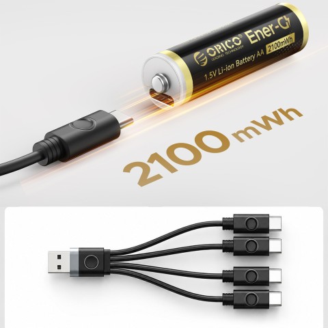 
Įkraunamos ličio baterijos AA 1,5 V 2100 mWh USB-C su įkrovimo laidu - 4 vnt.
