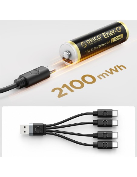 
Įkraunamos ličio baterijos AA 1,5 V 2100 mWh USB-C su įkrovimo laidu - 4 vnt.
