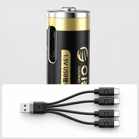 
Įkraunamos ličio baterijos AAA 1,5 V 500 mWh USB-C su įkrovimo laidu - 4 vnt.
