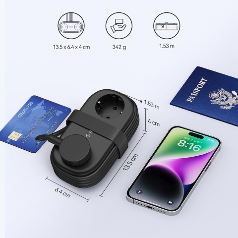 
5 viename AC USB-A USB-C GaN 20W maitinimo blokas – juodas
