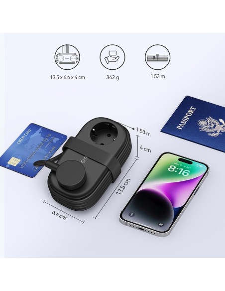 
5 viename AC USB-A USB-C GaN 20W maitinimo blokas – juodas
