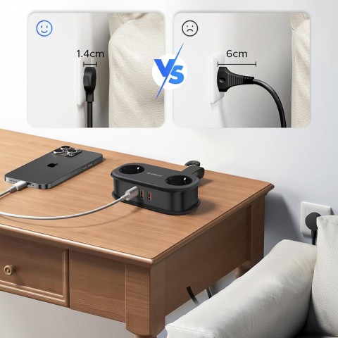 
5 viename AC USB-A USB-C GaN 20W maitinimo blokas – juodas
