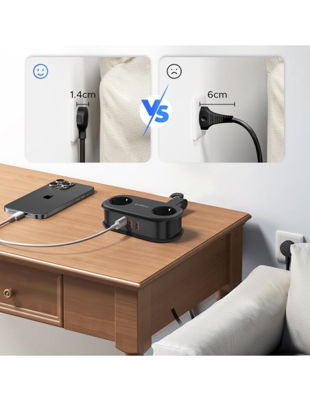 
5 viename AC USB-A USB-C GaN 20W maitinimo blokas – juodas

