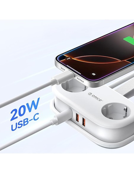 
5 viename AC USB-A USB-C GaN 20W maitinimo lizdas – baltas
