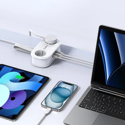 
5 viename AC USB-A USB-C GaN 20W maitinimo lizdas – baltas
