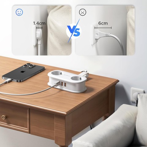 
5 viename AC USB-A USB-C GaN 20W maitinimo lizdas – baltas
