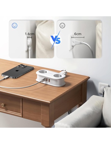 
5 viename AC USB-A USB-C GaN 20W maitinimo lizdas – baltas
