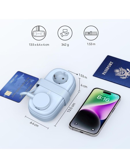 
5 viename AC USB-A USB-C GaN 20W maitinimo lizdas – mėlynas
