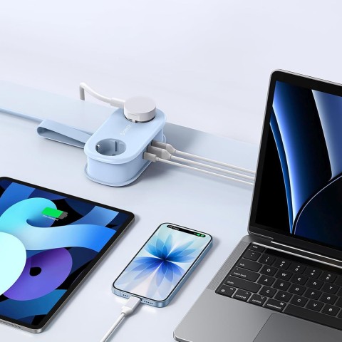 
5 viename AC USB-A USB-C GaN 20W maitinimo lizdas – mėlynas
