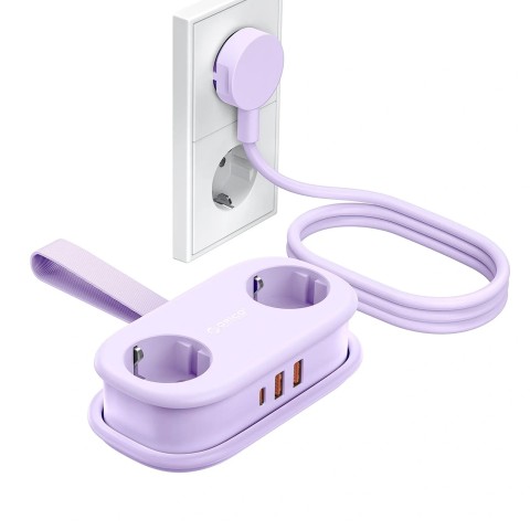 
5 viename AC USB-A USB-C GaN 20W maitinimo lizdas – violetinis
