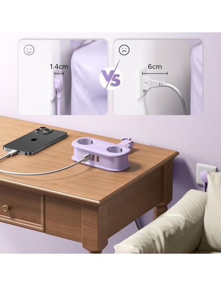 
5 viename AC USB-A USB-C GaN 20W maitinimo lizdas – violetinis
