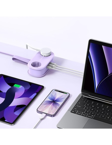 
5 viename AC USB-A USB-C GaN 20W maitinimo lizdas – violetinis
