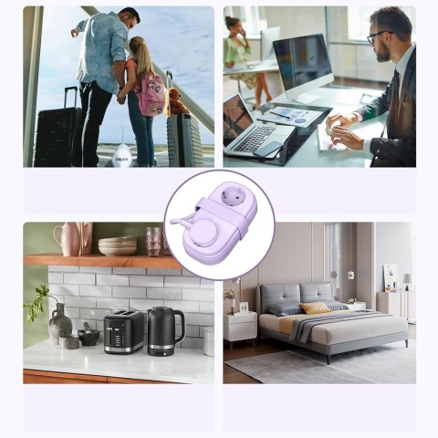
5 viename AC USB-A USB-C GaN 20W maitinimo lizdas – violetinis
