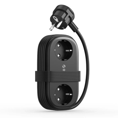 
6 viename AC USB-A USB-C GaN 65W maitinimo blokas – juodas
