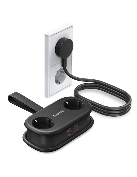 
6 viename AC USB-A USB-C GaN 65W maitinimo blokas – juodas
