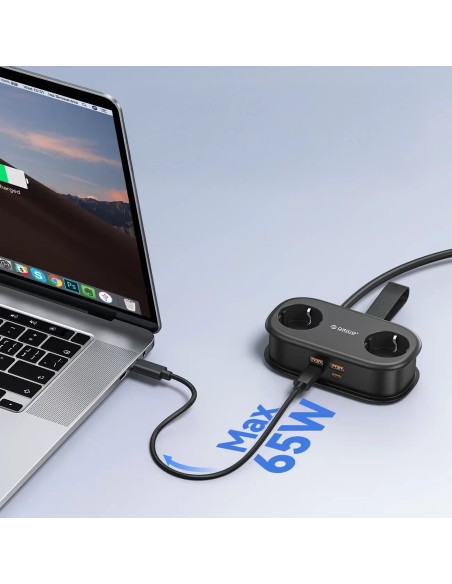 
6 viename AC USB-A USB-C GaN 65W maitinimo blokas – juodas
