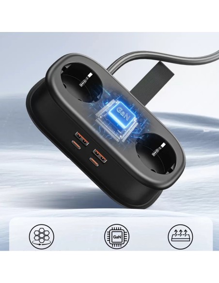 
6 viename AC USB-A USB-C GaN 65W maitinimo blokas – juodas
