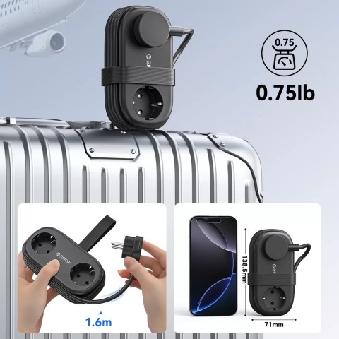 
6 viename AC USB-A USB-C GaN 65W maitinimo blokas – juodas
