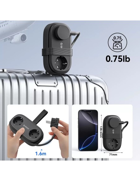 
6 viename AC USB-A USB-C GaN 65W maitinimo blokas – juodas
