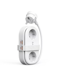 
6 viename AC USB-A USB-C GaN 65W maitinimo lizdas – baltas
