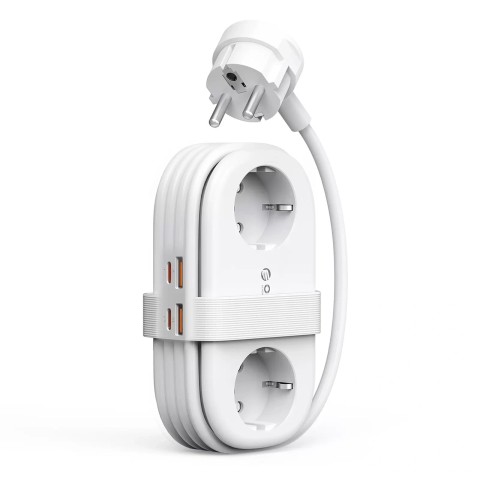 
6 viename AC USB-A USB-C GaN 65W maitinimo lizdas – baltas
