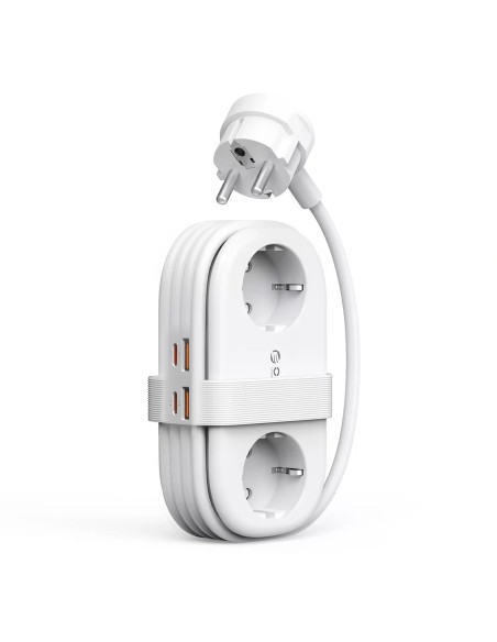 
6 viename AC USB-A USB-C GaN 65W maitinimo lizdas – baltas
