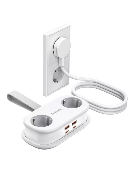 
6 viename AC USB-A USB-C GaN 65W maitinimo lizdas – baltas
