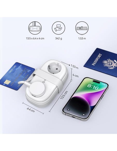 
6 viename AC USB-A USB-C GaN 65W maitinimo lizdas – baltas
