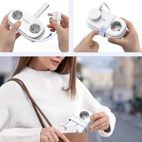 
6 viename AC USB-A USB-C GaN 65W maitinimo lizdas – baltas
