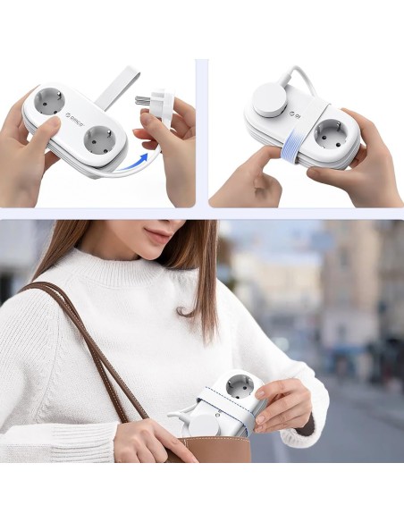
6 viename AC USB-A USB-C GaN 65W maitinimo lizdas – baltas
