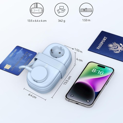 
6 viename AC USB-A USB-C GaN 65W maitinimo lizdas – mėlynas

