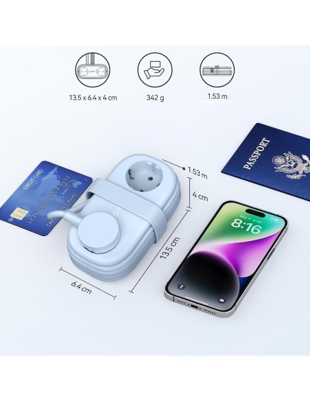 
6 viename AC USB-A USB-C GaN 65W maitinimo lizdas – mėlynas
