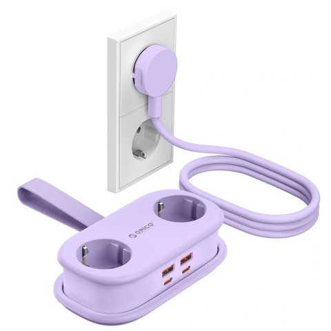 
6 viename AC USB-A USB-C GaN 65W maitinimo lizdas – violetinis
