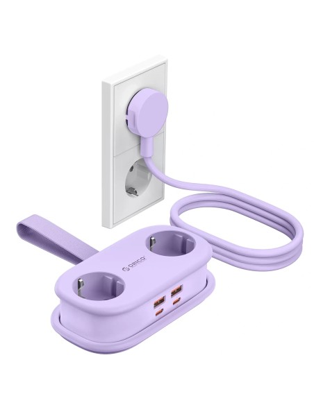 
6 viename AC USB-A USB-C GaN 65W maitinimo lizdas – violetinis
