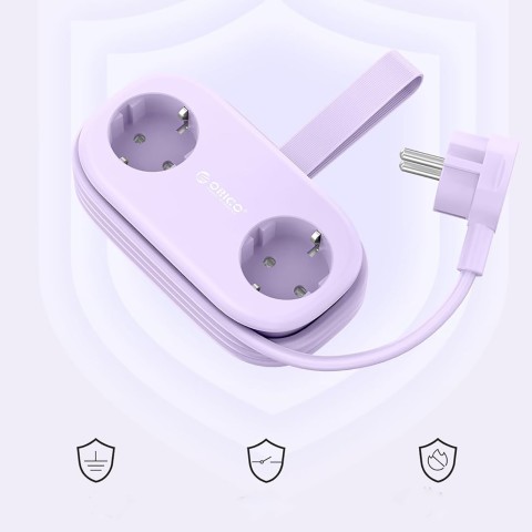 
6 viename AC USB-A USB-C GaN 65W maitinimo lizdas – violetinis
