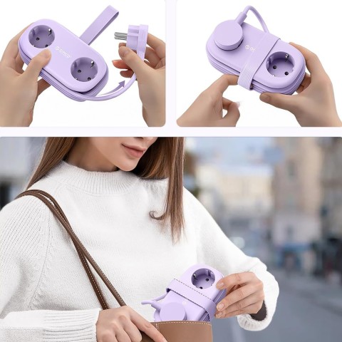 
6 viename AC USB-A USB-C GaN 65W maitinimo lizdas – violetinis
