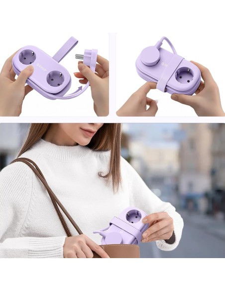 
6 viename AC USB-A USB-C GaN 65W maitinimo lizdas – violetinis
