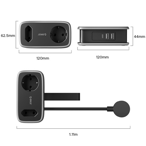 
5 viename AC USB-A USB-C 15,5 W maitinimo blokas – juodas
