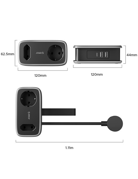 
5 viename AC USB-A USB-C 15,5 W maitinimo blokas – juodas
