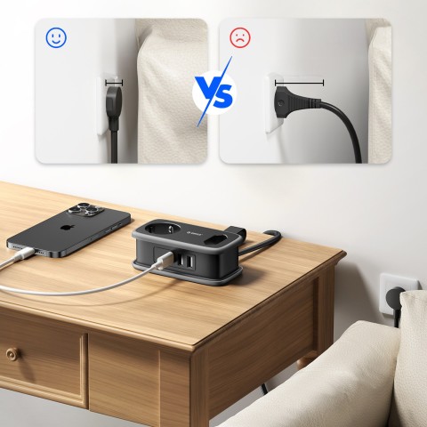 
5 viename AC USB-A USB-C 15,5 W maitinimo blokas – juodas
