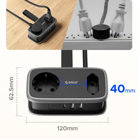 
5 viename AC USB-A USB-C 15,5 W maitinimo blokas – juodas
