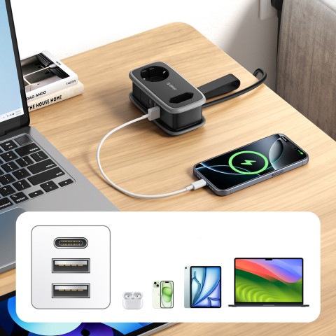 
5 viename AC USB-A USB-C 15,5 W maitinimo blokas – juodas
