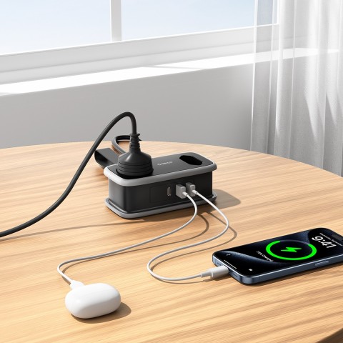 
5 viename AC USB-A USB-C 15,5 W maitinimo blokas – juodas
