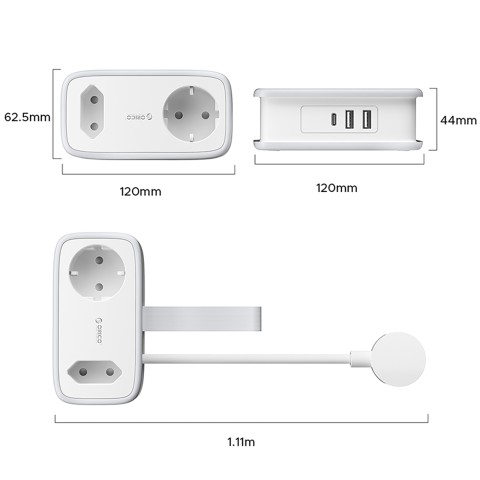 
5 viename AC USB-A USB-C 15,5 W maitinimo blokas – baltas

