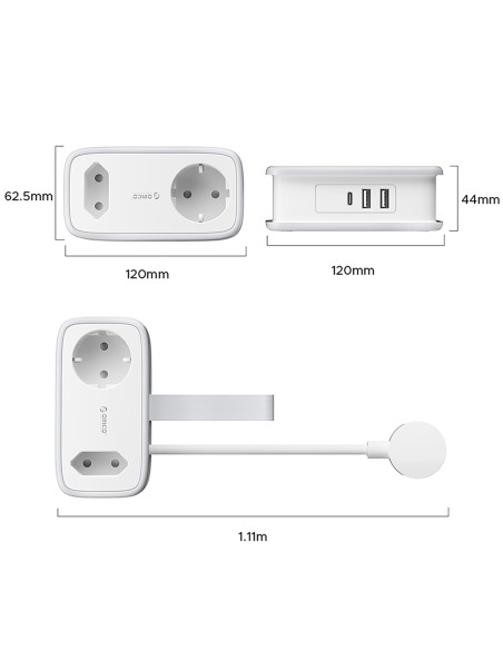 
5 viename AC USB-A USB-C 15,5 W maitinimo blokas – baltas
