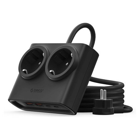 
6 viename AC USB-A USB-C 25W maitinimo blokas – juodas
