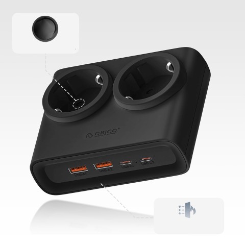 
6 viename AC USB-A USB-C 25W maitinimo blokas – juodas
