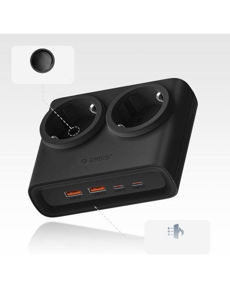 
6 viename AC USB-A USB-C 25W maitinimo blokas – juodas
