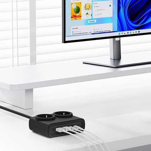 
6 viename AC USB-A USB-C 25W maitinimo blokas – juodas
