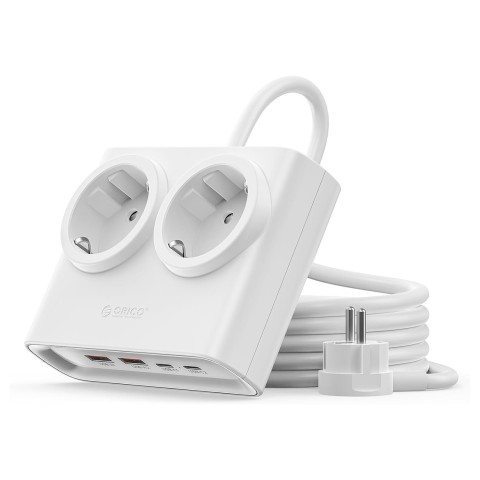 
6 viename AC USB-A USB-C 25W maitinimo šaltinis – baltas
